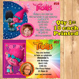 Trolls Printed Birthday Invitations 10 ea with Env Personalized Custom Made