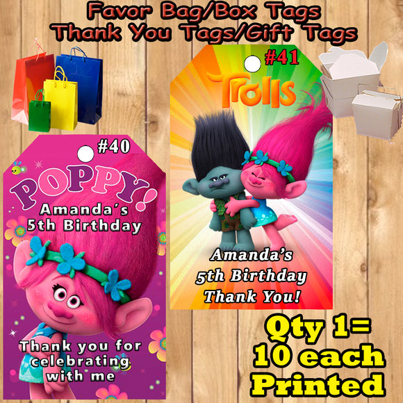 Trolls Birthday Favor Thank You Gift Tags 10 ea Personalized Custom Made