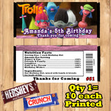 Trolls Printed Birthday Candy Bar Wrappers 10 ea Personalized Custom Made