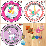 Unicorn Birthday Round Stickers Printed 1 Sheet Cup Cake Toppers Favor Stickers Personalized Custom Made