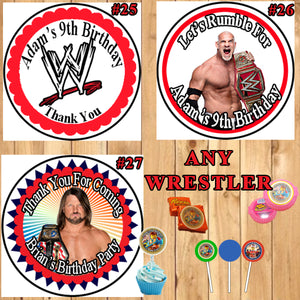 WWE Wrestling & UFC Birthday Round Stickers Printed 1 Sheet Cup Cake Toppers Favor Stickers Personalized Custom Made