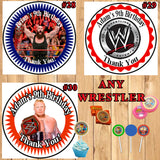 WWE Wrestling & UFC Birthday Round Stickers Printed 1 Sheet Cup Cake Toppers Favor Stickers Personalized Custom Made