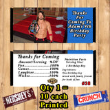 WWE Wrestling & UFC Printed Birthday Candy Bar Wrappers 10 ea Personalized Custom Made
