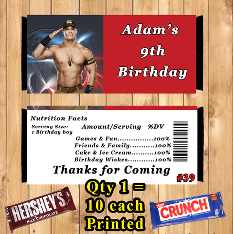 WWE Wrestling & UFC Printed Birthday Candy Bar Wrappers 10 ea Personalized Custom Made