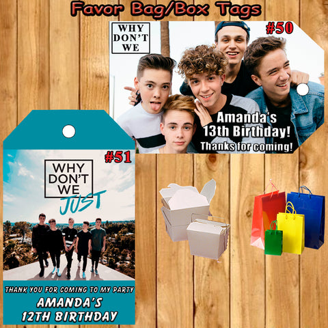 Why Don't We Birthday Favor Thank You Gift Tags 10 ea or Bookmarks 10 each Personalized Custom Made