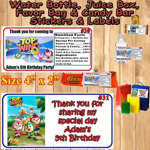 Top Wing Printed Birthday Stickers Water Bottle Address Popcorn Favor Labels Personalized Custom Made