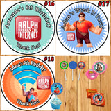 Ralph Breaks The Internet Birthday Round Stickers Printed 1 Sheet Cup Cake Toppers Favor Stickers Personalized Custom Made