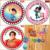 Ralph Breaks The Internet Birthday Round Stickers Printed 1 Sheet Cup Cake Toppers Favor Stickers Personalized Custom Made