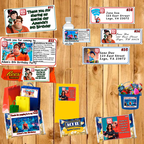 Ralph Breaks The Internet Printed Birthday Stickers Water Bottle Address Popcorn Favor Labels Personalized Custom Made
