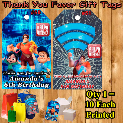 Ralph Breaks The Internet Birthday Favor Thank You Gift Tags 10 ea Personalized Custom Made